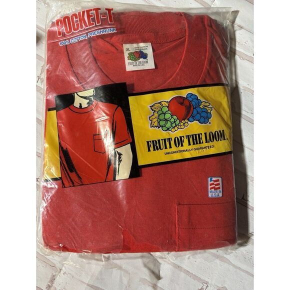 Vintage XL Fruit of The Loom 1991 Men's Red Pocket-T‎ 46-48 T-Shirt Undershirt - Picture 1 of 5